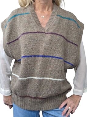 Vintage Adam Sloane Mohair Blend Stripe Side Button Sweater Vest M